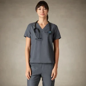 Fashion Members Only Bari 1-Pocket Scrub Top Graphite