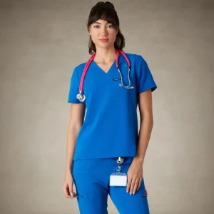 Outlet Members Only Bari 1-Pocket Scrub Top Royal Blue