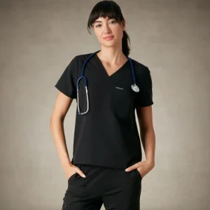 Hot Members Only Bari 1-Pocket Scrub Top Black