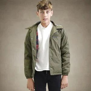 Discount Members Only Boy's Coach Jacket with Fleece Hood - FINAL SALE Forest