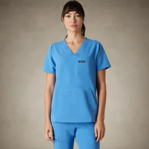 Sale Members Only Cordoba 5-Pocket Scrub Top Ceil Blue