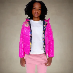 Fashion Members Only Girl's Cire Puffer with Mash Print Lining Jacket - FINAL SALE Fuchsia