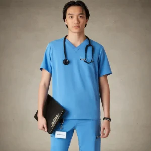 Discount Members Only Manchester 3-Pocket Scrub Top Ceil Blue