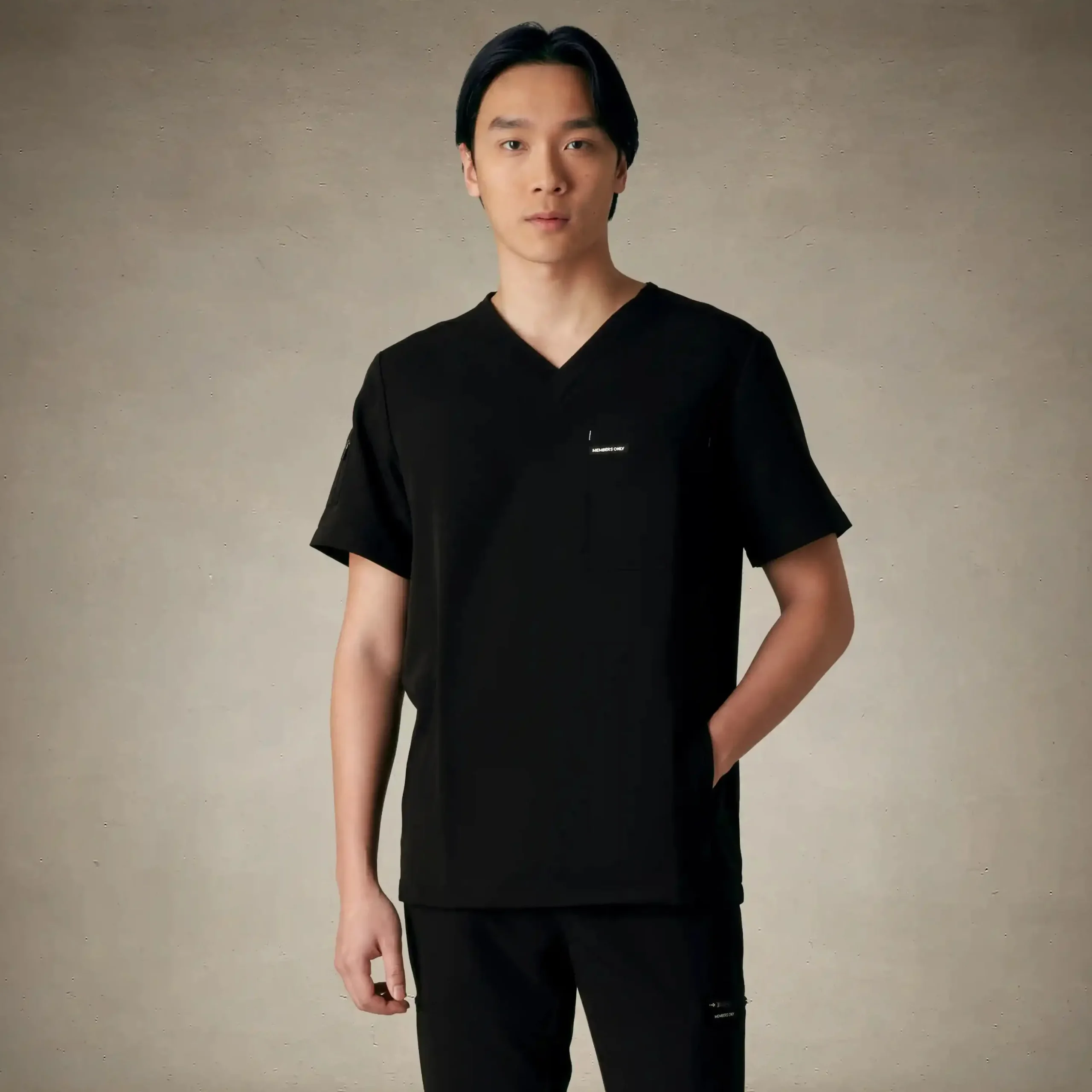 Fashion Members Only Manchester 3-Pocket Scrub Top Black