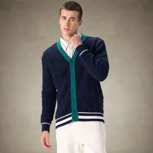 Hot Members Only Men's Cable Knit Cardigan Navy