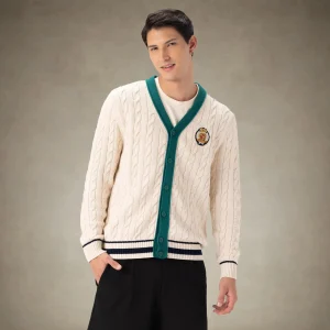 Best Members Only Men's Cable Knit Cardigan Off-White