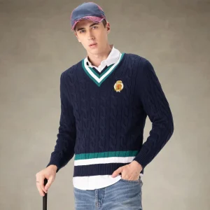 Hot Members Only Men's Cable Knit Cricket Sweater Navy