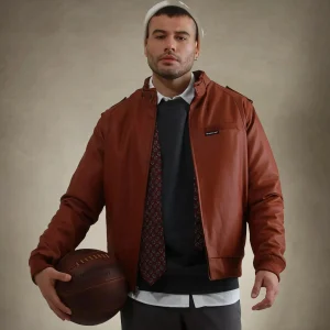 Sale Members Only Men's Faux Leather Iconic Racer Jacket Cognac