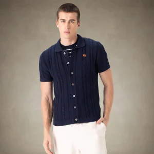 Fashion Members Only Men's JC Polo Cable Sweater Navy