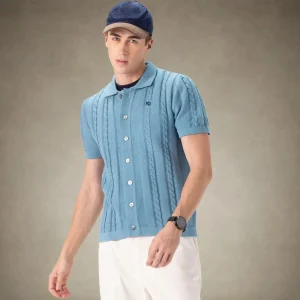 New Members Only Men's JC Polo Cable Sweater Slate