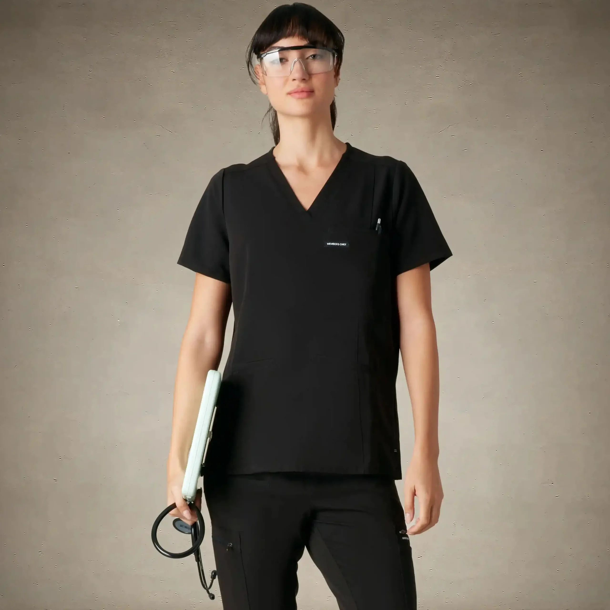 Sale Members Only Siena 5-Pocket Scrub Top Black