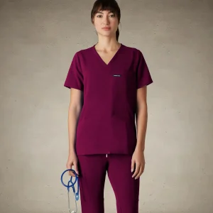 Discount Members Only Siena 5-Pocket Scrub Top Wine