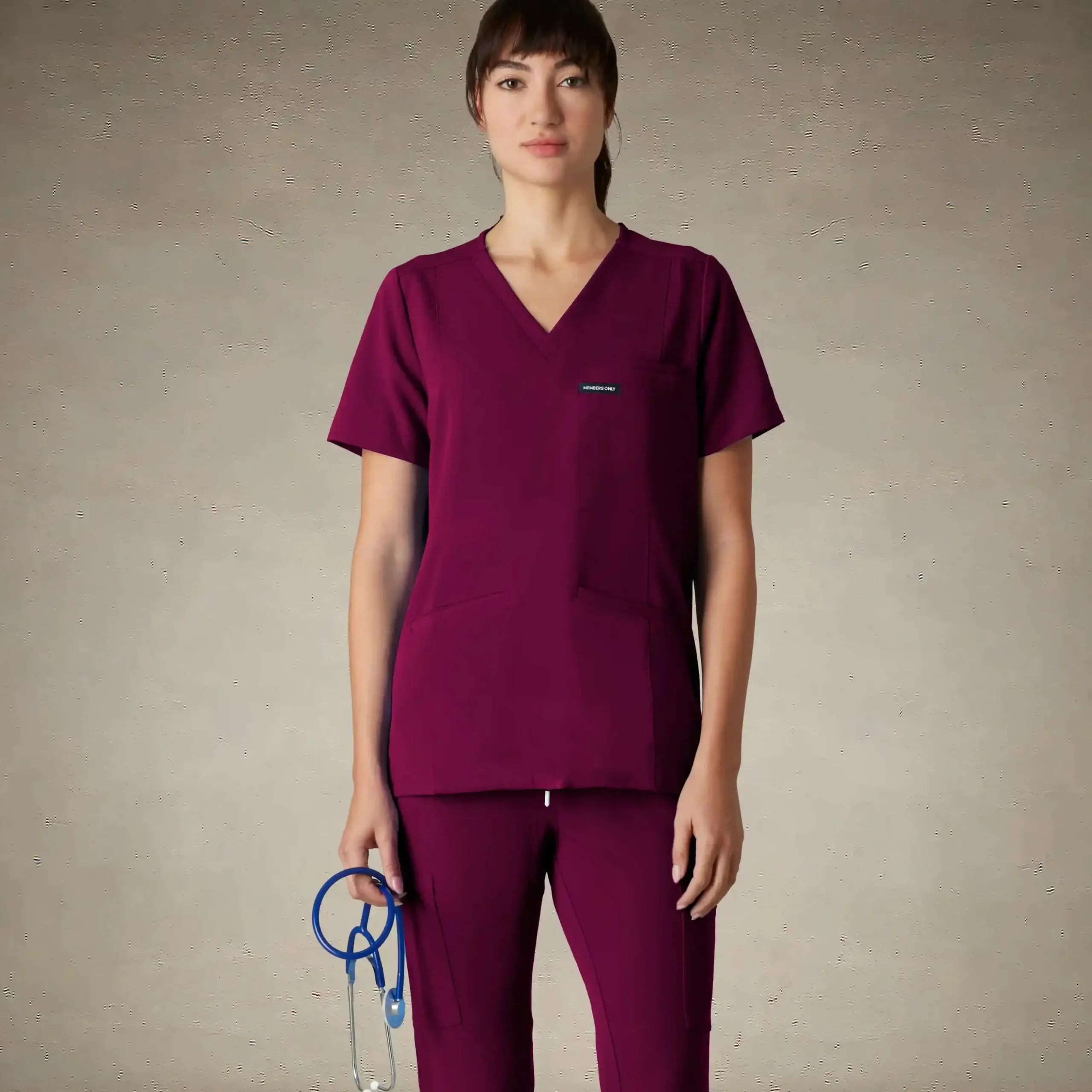 Discount Members Only Siena 5-Pocket Scrub Top Wine