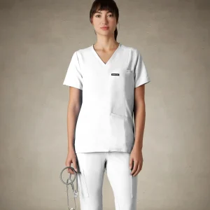 Fashion Members Only Siena 5-Pocket Scrub Top White
