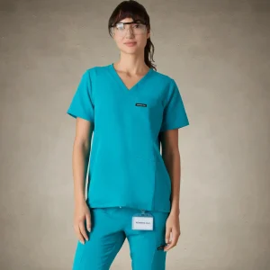 Clearance Members Only Siena 5-Pocket Scrub Top Teal