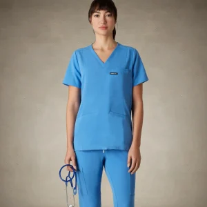 Online Members Only Siena 5-Pocket Scrub Top Ceil Blue