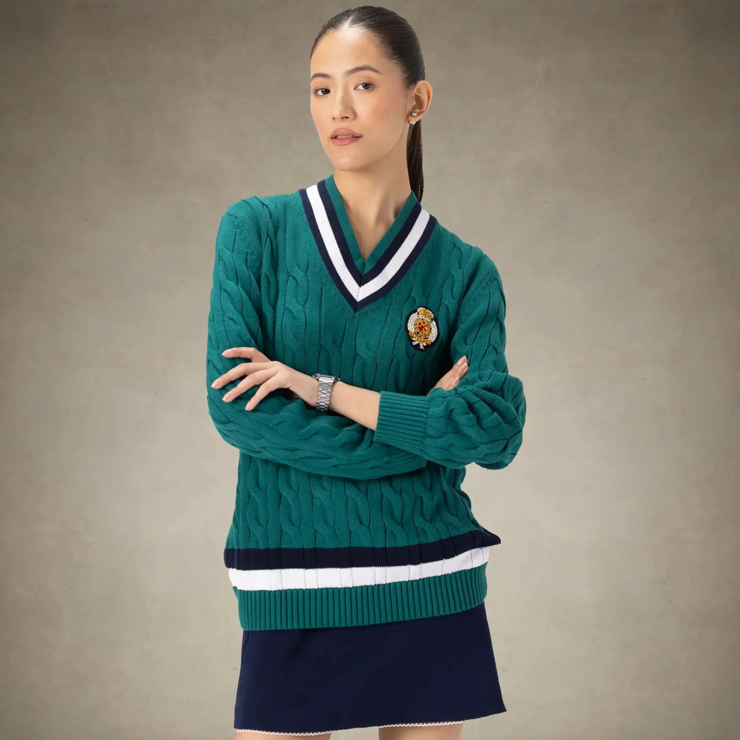 Clearance Members Only Women's Cable Knit Cricket Sweater Green