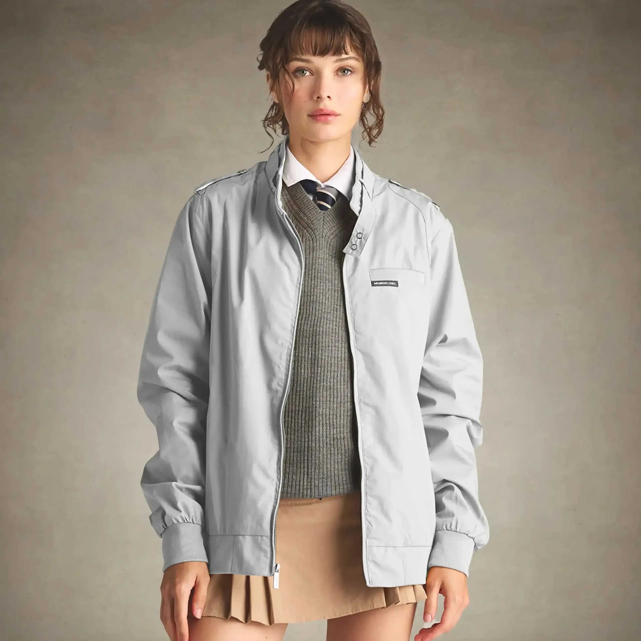 Online Members Only Women's Classic Iconic Racer Oversized Jacket Light Grey
