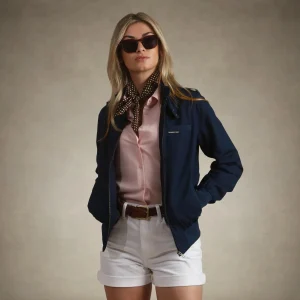 Best Members Only Women's Classic Iconic Racer Jacket (Slim Fit) Navy