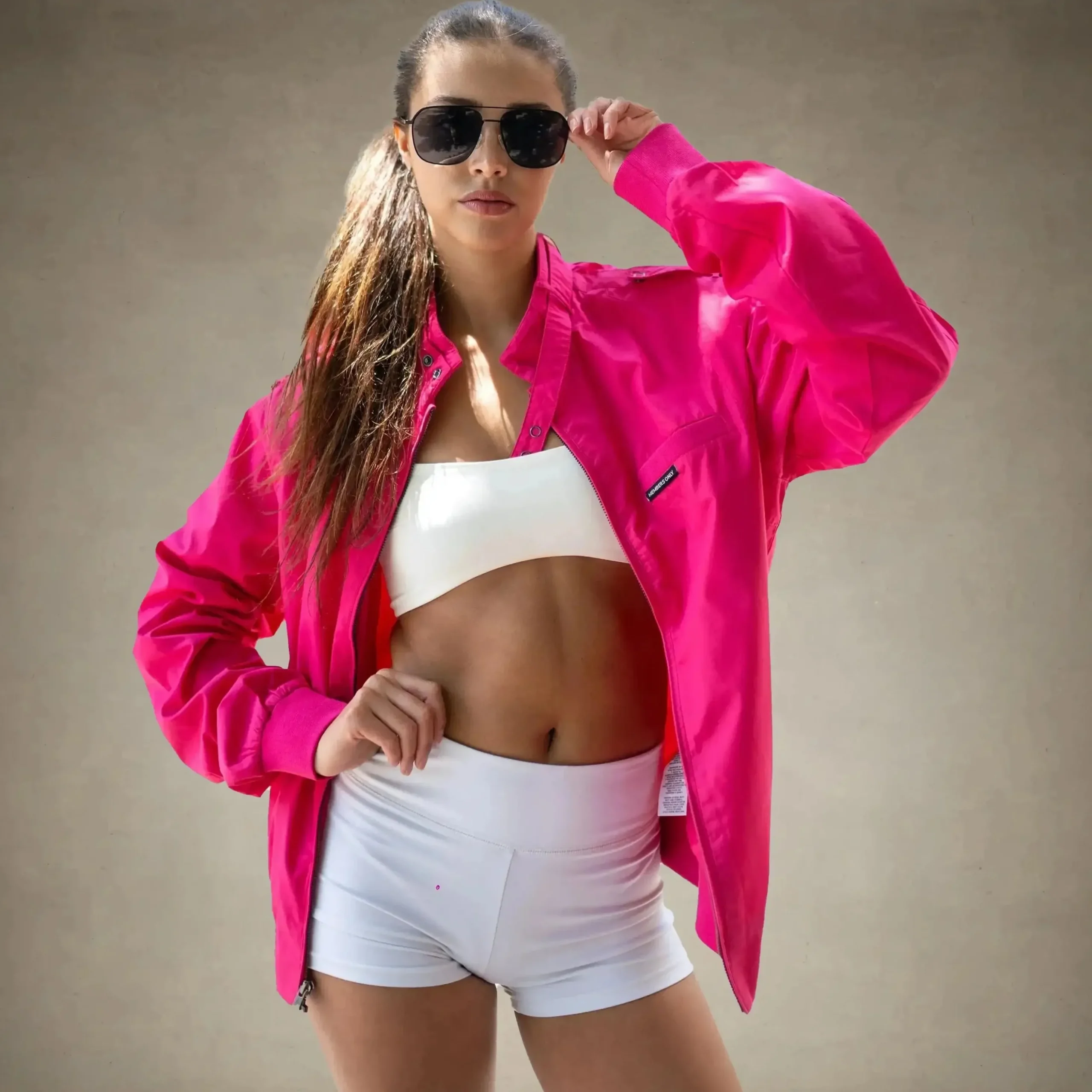Best Members Only Women's Classic Iconic Racer Oversized Jacket Hot Pink