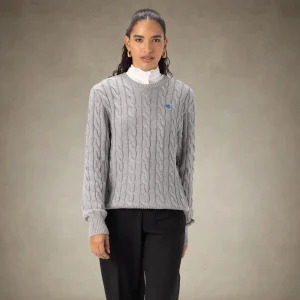 New Members Only Women's Crew Neck Cable Sweater Grey