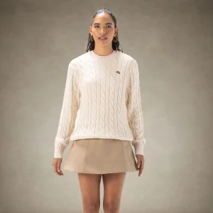 Best Members Only Women's Crew Neck Cable Sweater Off-White