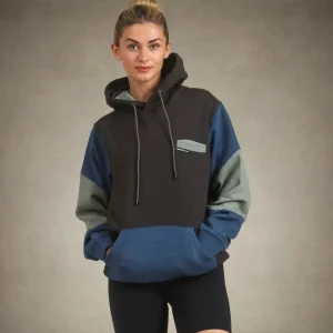 Discount Members Only Women's Drew Colorblock Oversized Hooded Sweatshirt Charcoal