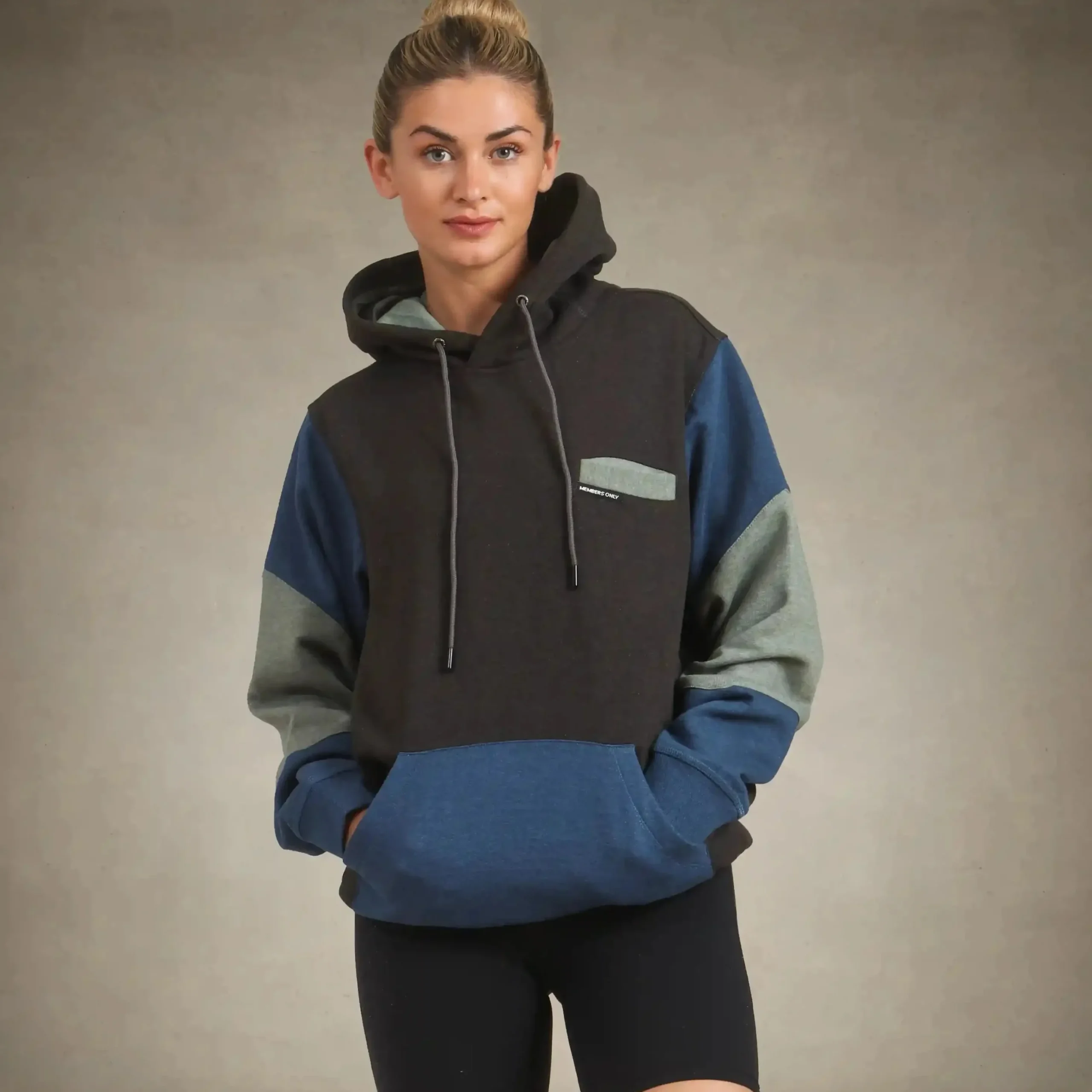 Discount Members Only Women's Drew Colorblock Oversized Hooded Sweatshirt Charcoal