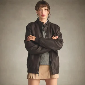Hot Members Only Women's Faux Leather Iconic Racer Oversized Jacket Dark Brown