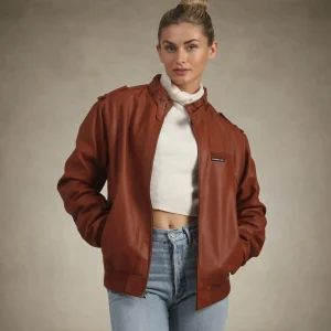 Hot Members Only Women's Faux Leather Iconic Racer Oversized Jacket Cognac