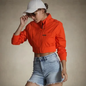 Outlet Members Only Women's Mini Cropped Racer Jacket Orange