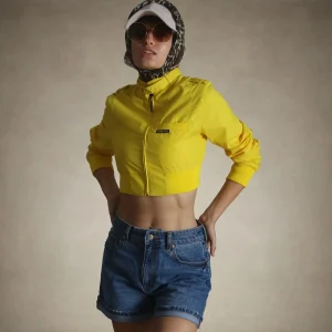 Fashion Members Only Women's Mini Cropped Racer Jacket Yellow