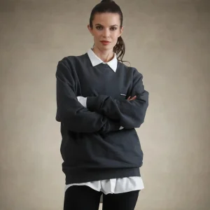 Sale Members Only Women's Preston Crew Neck Oversized Sweatshirt Charcoal