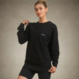 Outlet Members Only Women's Preston Crew Neck Oversized Sweatshirt Black