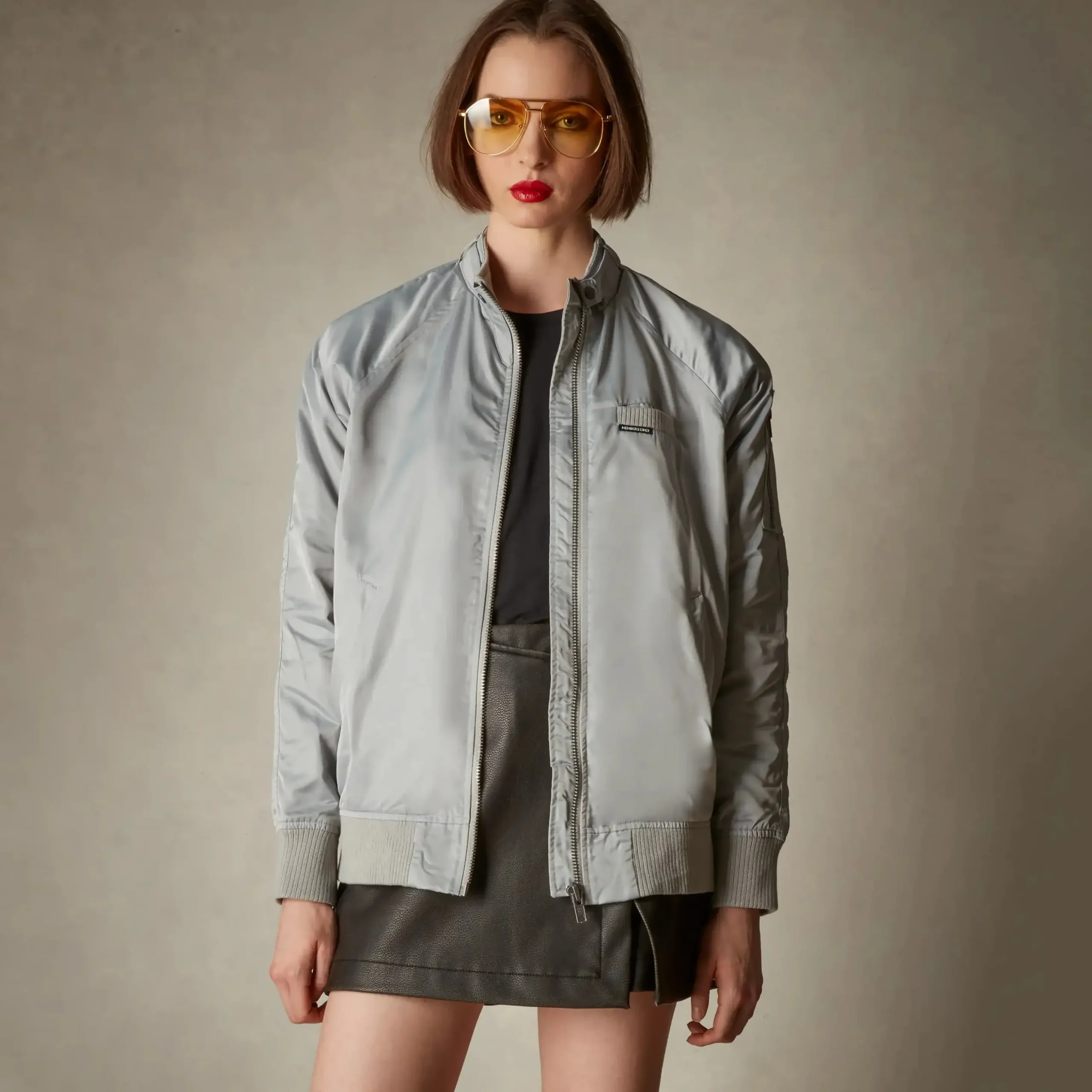 Sale Members Only Women's Satin Bomber Jacket Silver