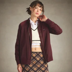 Sale Members Only Women's Satin Bomber Jacket Burgundy