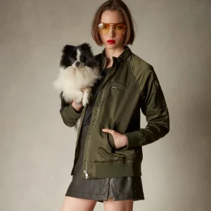 Outlet Members Only Women's Satin Bomber Jacket Dark Green