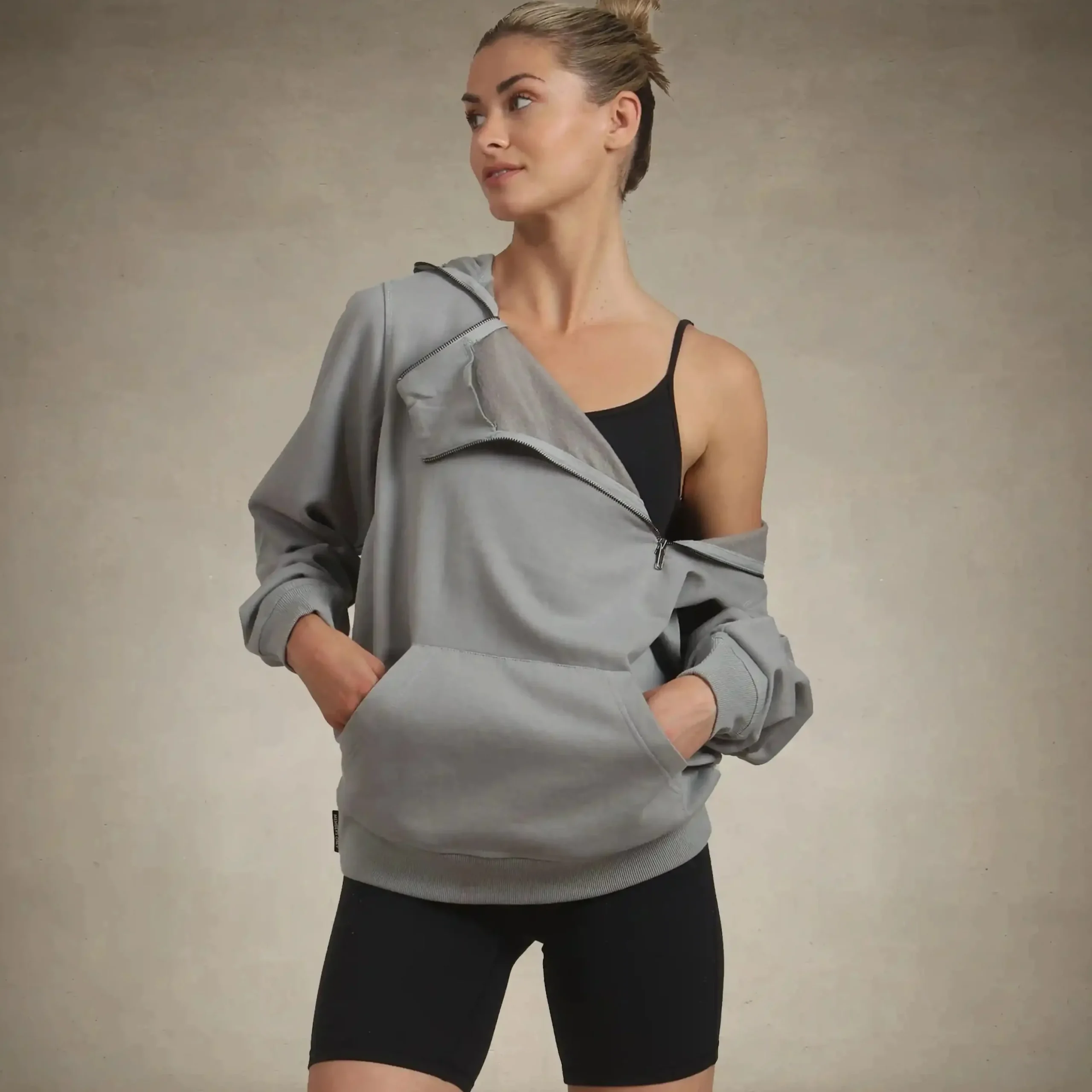 Online Members Only Women's Taylor Double Zipper Pullover Oversized Hoodie ASH